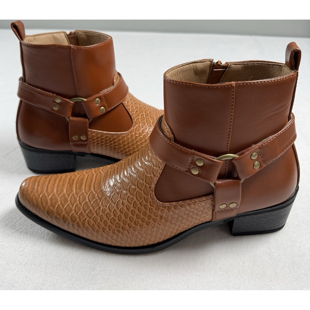 Alberto Fellini 2 Tone Brown Zipper Crocodile Print Ankle Boots Size 8 New